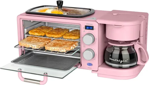 Vista 13 de Estación de desayuno 3-en-1 clásica retro de Nostalgia - Incluye vaporera para huevos y verduras, plancha antiadherente y tostador de 2 ranuras