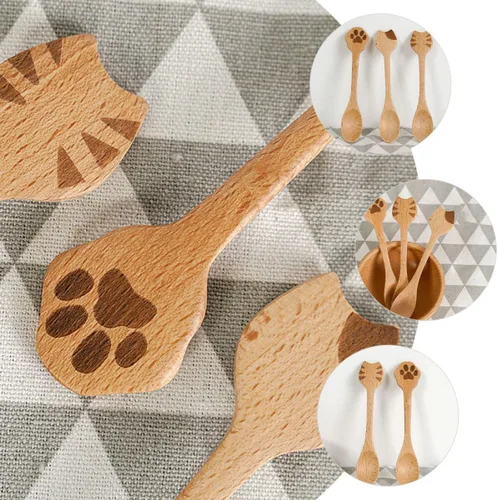 Vista 6 de Wooden Teaspoons for Coffee, Soup and Salad, Ergonomic Small Wooden Spoons Smooth Edges, Kitchen Utensils