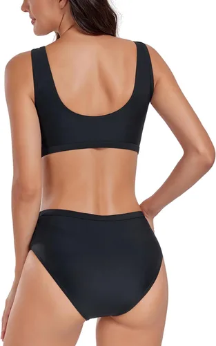 Vista 5 de Fanuerg Conjunto de bikini de cintura alta para mujer, traje de baño de dos piezas con malla frontal