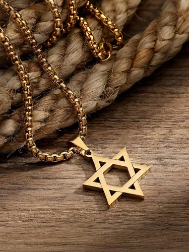 Vista 4 de HAQUIL Stainless Steel Hexagram Six Pointed Star Pendant Necklace, Box Chain, Jewish Israel Jewelry Gift for Men and Women