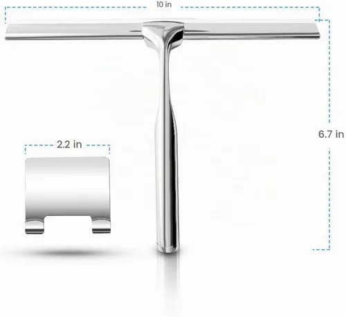 Vista 5 de Escobilla de ducha de acero inoxidable con gancho autoadhesivo, escobilla de ventana para puertas de ducha, limpiadores de espejo de baño, limpieza