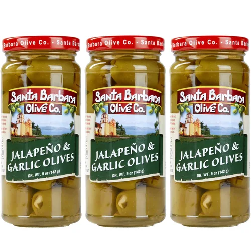 Vista 10 de Aceitunas verdes rellenas de anchoas sin hueso de Santa Barbara, perfectas para tablas de embutidos, ensaladas, pizza y pasta, paquete de 3, 5 onzas