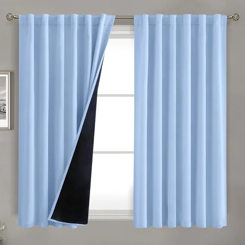 Vista 45 de BGment Cortinas 100% opacas beige de 63 pulgadas de largo con forro aislante térmico, bolsillo para varilla y lengüeta trasera de doble capa