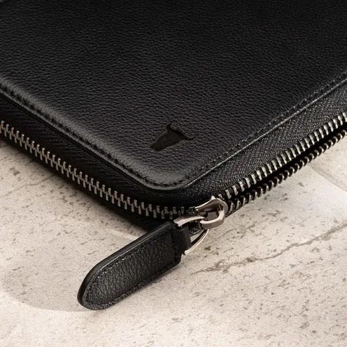 Vista 3 de TORRO Cartera de viaje - Organizador de viaje de cuero genuino con soporte para pasaporte y tarjetero desmontable, Negro, talla única , Contemporáneo