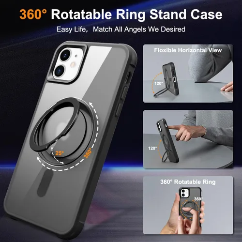 Vista 2 de Funda para iPhone 11 con soporte de anillo magnético giratorio de 360° [compatible con Mag-Safe] [Protección de grado militar] Funda translúcida