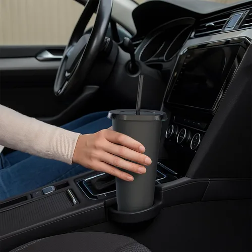 Vista 6 de Vasos de plástico de 24 onzas con tapas y pitillos, tazas de café helado resistentes y seguras para alimentos con tapa, vaso de plástico Negro