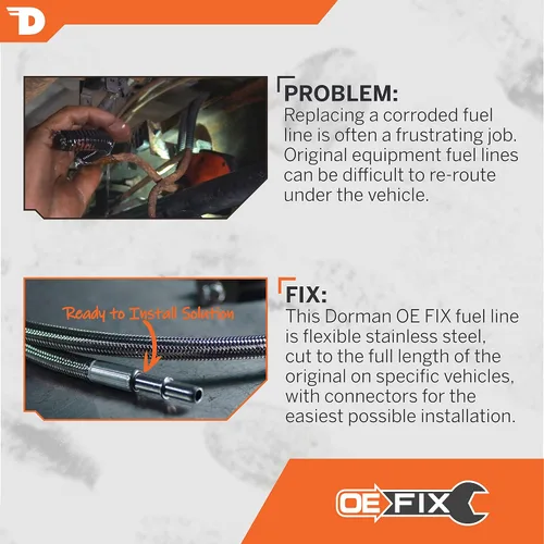 Vista 2 de Dorman 819-812 Línea de combustible trenzada de acero inoxidable flexible frontal compatible con modelos seleccionados Chevrolet/GMC (OE FIX)