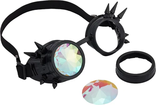 Vista 90 de Gafas caleidoscopio para raves trippy psicodélico steampunk con lentes de cristal de difracción de prisma arcoíris
