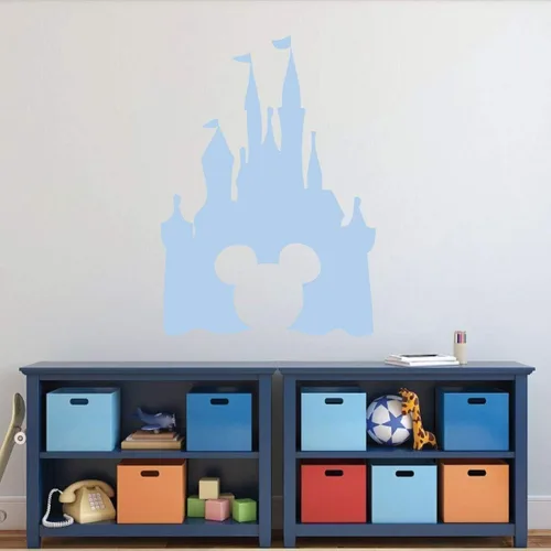 Vista 3 de Calcomanía de Pared con Silueta de Castillo - Adhesivo de Vinilo Despegable y Adherible con Recorte en Forma de Mickey para Guardería, Sala