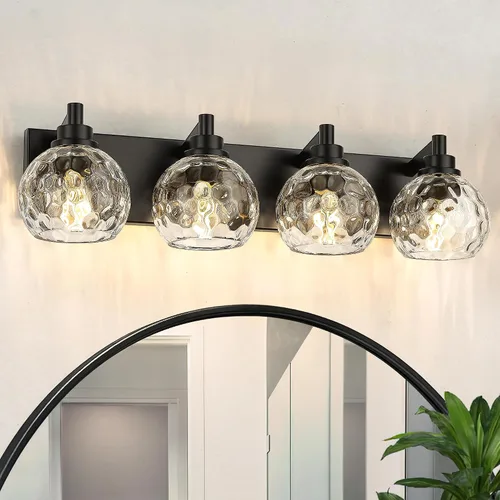 Vista 40 de Accesorios de iluminación de baño, luz de tocador mate negra de 2 luces, apliques de pared modernos con pantalla de globo de vidrio transparente