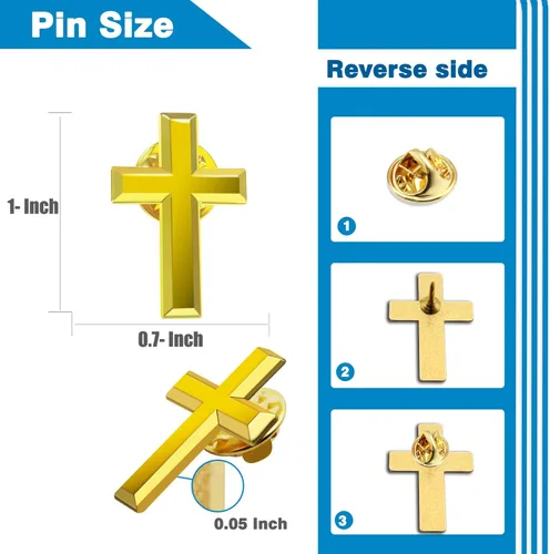 Vista 3 de 122450100 Pcs Mini Small Gold Cross Lapel Pins (1 in) For Men Women Religious