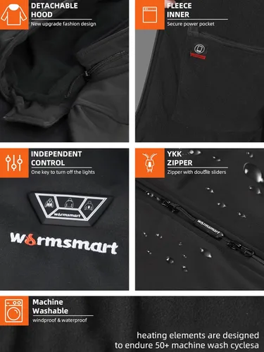 Vista 5 de Chaquetas térmicas para mujer con batería de 14400 mAh, abrigos térmicos con capucha desmontable a prueba de viento