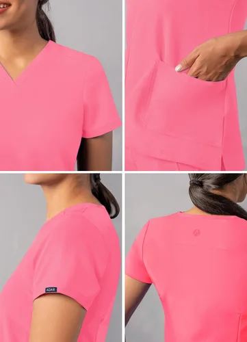 Vista 4 de Adar Addition - Ropa quirúrgica para mujer, moderna camiseta médica con cuello en V Rosa (Azalea Pink)