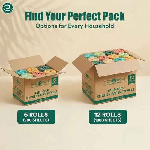 Vista 8 de Eco Soul Juego de 6 rollos de toallas de papel de bambú 150 hojas por rollo Toalla de papel de cocina ultra absorbente, ecológica, sostenible