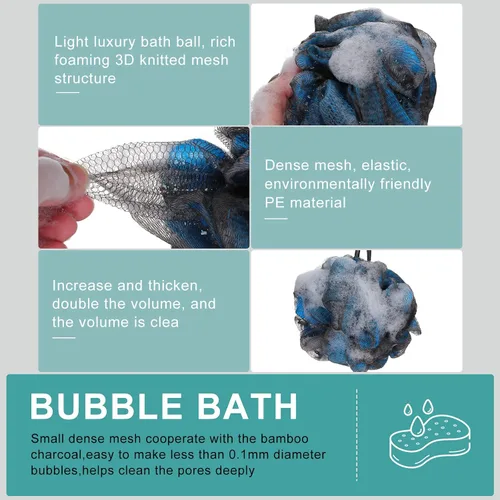 Vista 4 de Sunnyray Esponja de esponja de baño de 1.76 oz (50 g), bola de ducha de carbón de bambú, esponja exfoliante de baño, esponja de baño de malla