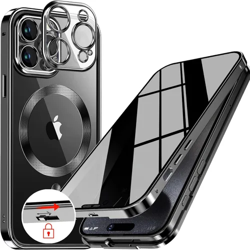 Vista 25 de Funda magnética de privacidad para iPhone 12 Pro Max con anillo de metal CD y cierre desplegable automático [compatible con MagSafe]