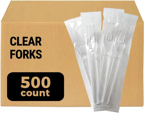 Vista 13 de 3X Horquillas de plástico transparente resistentes envueltas individualmente, resistentes como cubiertos de plata, paquete de 100 horquillas