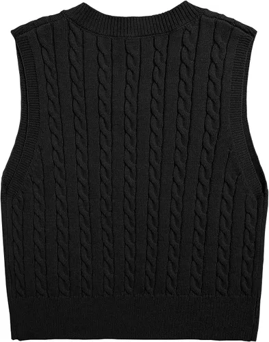 Vista 2 de Locachy Chaleco de punto trenzado sin mangas con cuello en V para mujer