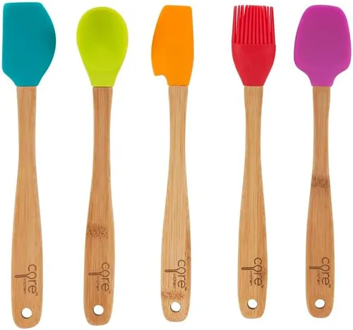 Vista 3 de Core Kitchen 8.25" 5pc Silicona Mini Utensilio Set Con Mangos De Bambú - Creta Multicolor Crete