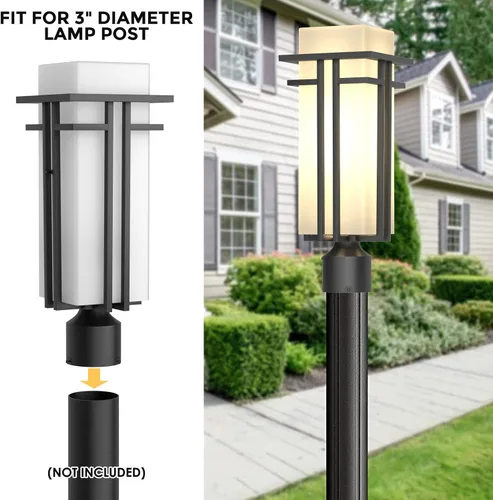 Vista 6 de Lámpara de poste al aire libre – Postes de lámpara de aluminio iluminación al aire libre, linterna de poste de luz al aire libre con base de montaje