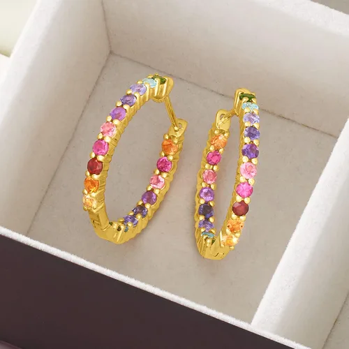 Vista 3 de Ross-Simons Gemstone Hoop Earrings in Sterling Silver