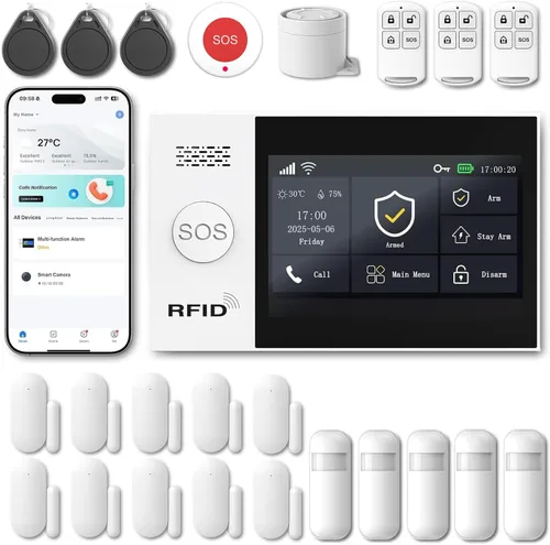 Vista 5 de Sistema de alarma inalámbrico WiFi para seguridad en el hogar, protección 24/7, dispositivos inteligentes para el hogar, pantalla táctil de 4.3