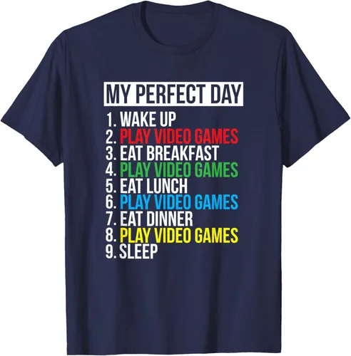 Vista 59 de My Perfect Day" - Camiseta negra de ajuste clásico, cuello redondo, manga corta, poliéster y algodón, Negro