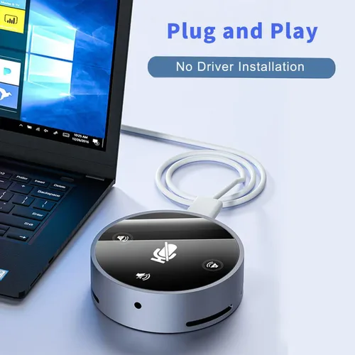 Vista 2 de Micrófono de conferencia USB mejorado con altavoz, omnidireccional, sensor táctil silencio/volumen, para reuniones de Zoom