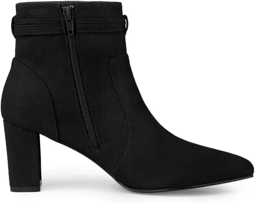 Vista 7 de Allegra K Botines de tacón con cremallera y punta puntiaguda para mujer