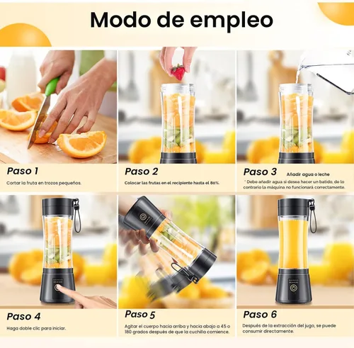 Vista 5 de Licuadora portátil de tamaño personal para hacer batidos - Mini vaso de Negro