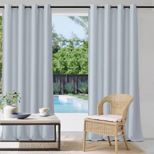 Vista 30 de StangH Cortinas para exteriores beige impermeables, tela gruesa, bloqueo de luz, cortinas opacas para patio con ojales en la parte superior