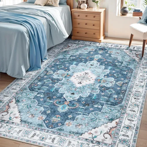 Vista 194 de SERISSA - Tapetes florales vintage, antideslizante, lavable, pequeño, ultrasuave, bohemio, de pelo bajo, para entrada, interiores, habitación