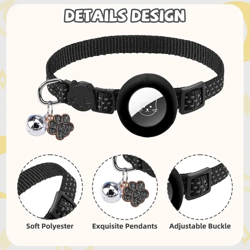 Vista 4 de PUPTECK Airtag - Collar de gato ajustable con campanas, collar de gatito ajustable para niñas y niños pequeños, cachorro, conejito, bonito accesorio
