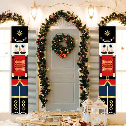 Vista 2 de Decoraciones navideñas de cascanueces, carteles de cascanueces para porche de 11.8 x 70.8 pulgadas, pancarta de cascanueces para exteriores