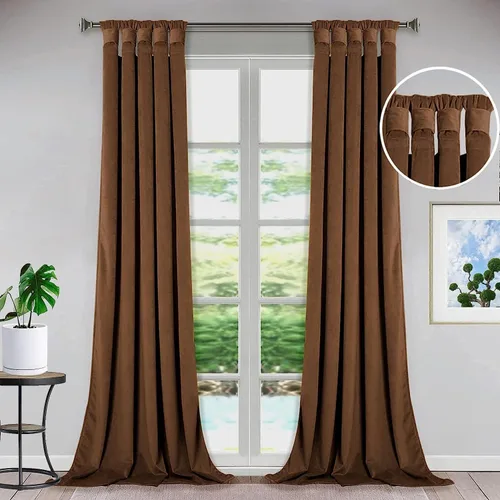 Vista 13 de Bhoomi Collection Cortinas opacas con pestaña superior para sala de estar, cortinas de ventana con aislamiento térmico, oscurecimiento de Rojo Sangre
