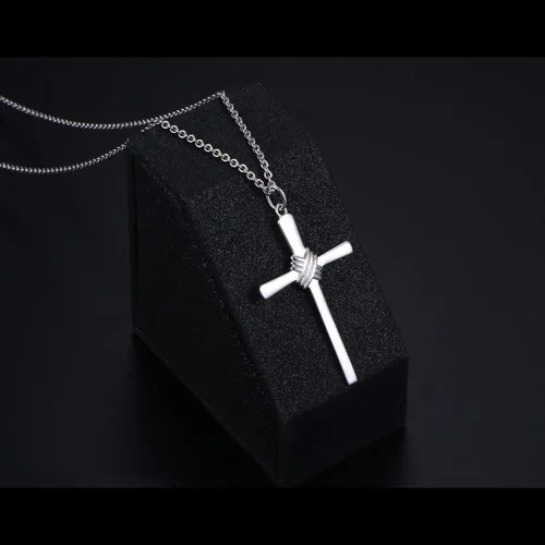 Vista 2 de Easter Gifts Women Mens Cross Necklace 925 Sterling Silver Unisex Crufix Necklaces for Boys Girls with Strong 24 Inches Long Chain Jewelry