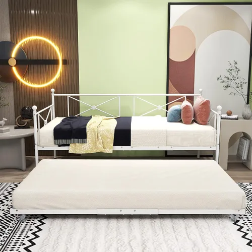 Vista 9 de Sofá cama con base de sofá cama nido con cabecero, soporte de listones de acero premium, base de colchón multifuncional, individual, negro