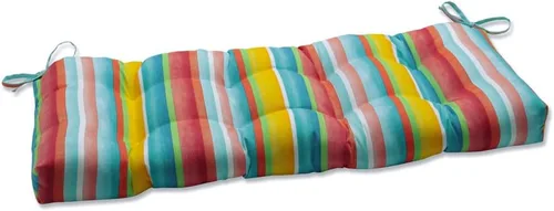 Vista 16 de Pillow Perfect - Cojín capitoné a rayas, resistente a la intemperie y la decoloración, para sofá de mimbre/columpio de exterior, bordes cuadrados