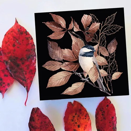 Vista 2 de Servilletas de pájaros de otoño de 13 x 13 pulgadas, servilletas de invierno negras, diseño de animales de Navidad, decoración para decoupage