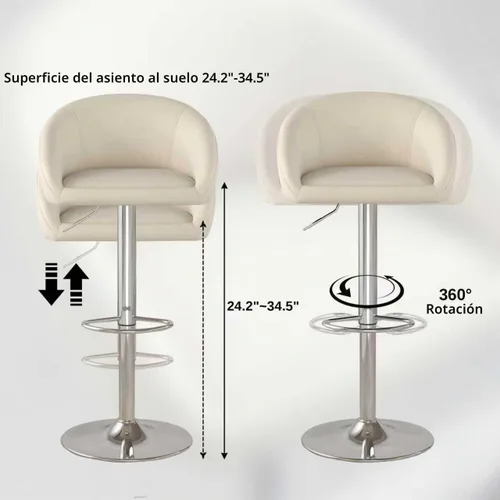 Vista 5 de Juego de 2 Taburetes de Bar, Taburetes de Bar Giratorios de Terciopelo Modernos Ajustables en Altura de Mostrador, Silla de Isla con Base de Metal