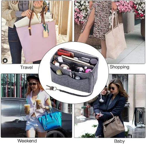 Vista 7 de ZTUJO Purse Organizer Insert, Felt Bag Organizer with Metal Zipper, Handbag & Tote Shaper, For Speedy Neverfull Tote, 7 Sizes