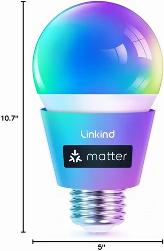 Vista 9 de Linkind Matter - Bombilla inteligente que funciona con Alexa/Apple Home/Google Home, bombillas que cambian de color, sincronización de música