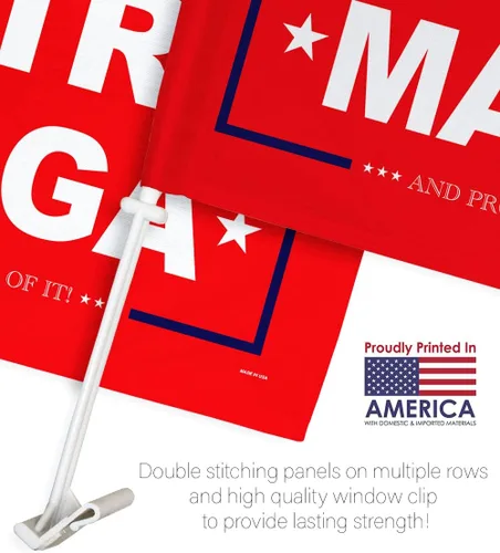 Vista 2 de Bandera roja Ultra MAGA para automóvil, decoración de automóvil, decoración de ventana, soporte de montaje con clip en tapiz pequeño Pro Trump 2024