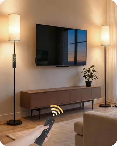 Vista 33 de Paquete de 2 lámparas de pie regulables para sala de estar con 2 controles remotos e interruptor de pie, lámpara de pie de esquina, lámpara alta