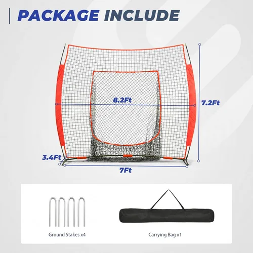Vista 6 de 7 x 7 ft Baseball Net, Baseball Softball Batting Net for Practice Hitting Pitching Fielding, Quick Setup, Portable, with Carry Bag, 4 Ground Stakes