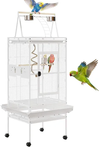 Vista 8 de Jaulas grandes de hierro forjado de 67 pulgadas con soporte rodante para cacatúas, loro, quáquero, conure, periquito, tortolito, canario, pequeño