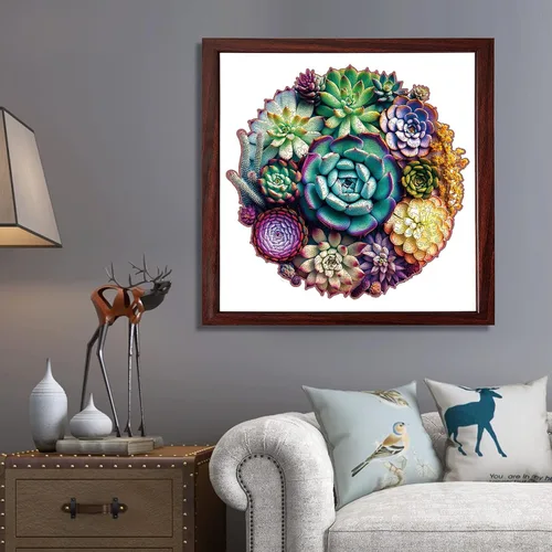 Vista 37 de Mys Aurora Rompecabezas de madera de cactus para adultos, 200 piezas Flor de cactus