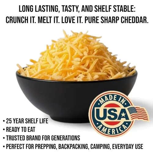 Vista 4 de Future Essentials Queso cheddar afilado liofilizado - Lata #2.5 - Suministro de alimentos de emergencia - Vida útil de 25 años - Fabricado