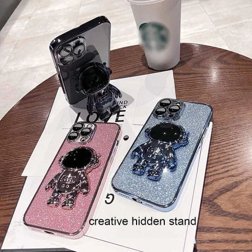 Vista 2 de KJArrow Lovely Kickstand Case para iPhone 11 - Estuche de soporte de astronauta con purpurina para mujer (azul)