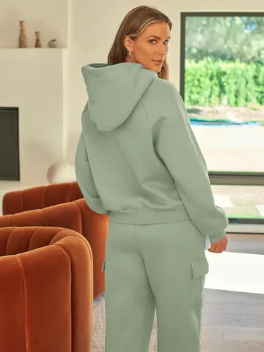 Vista 5 de AUTOMET Conjunto deportivo de 2 piezas para mujer, sudadera de manga larga con pantalones deportivos tipo cargo